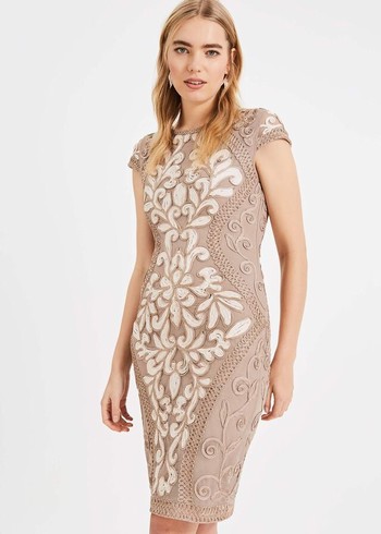 Phase Eight Perdy Tapework Lace Dress Cream Canada | NVEUPB-014